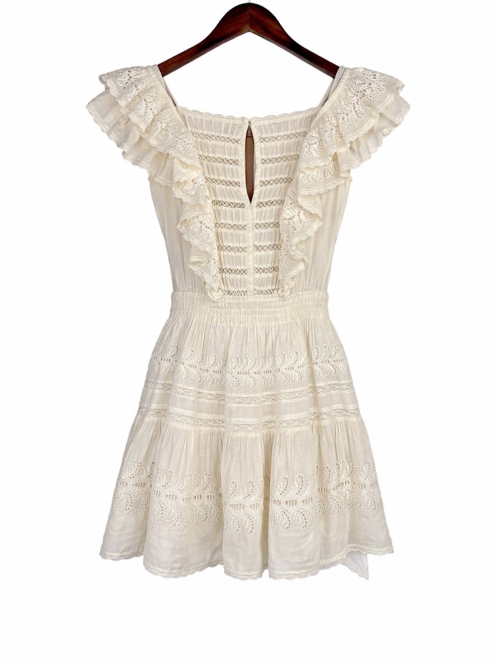 LoveShackFancy White Lace Ruffle Mini Dress SZ S Romantic Boho - Picture 6 of 9